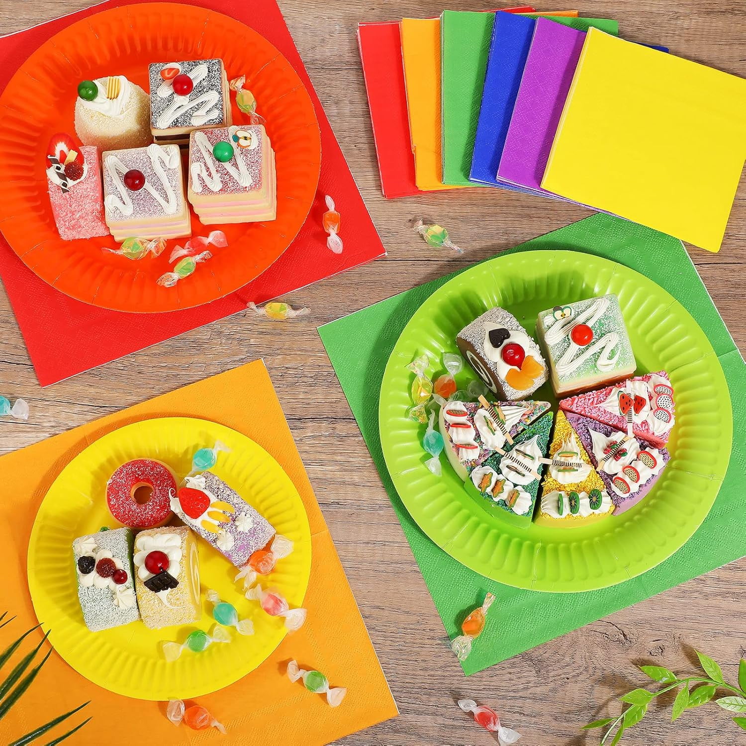240 Pieces Rainbow Party Tableware 60 Set Colorful Paper Plates and Napkins 9oz Paper Cups Complete Pack Disposable Dinnerware Set for Neon Rainbow Birthday Party Decorations Supplies
