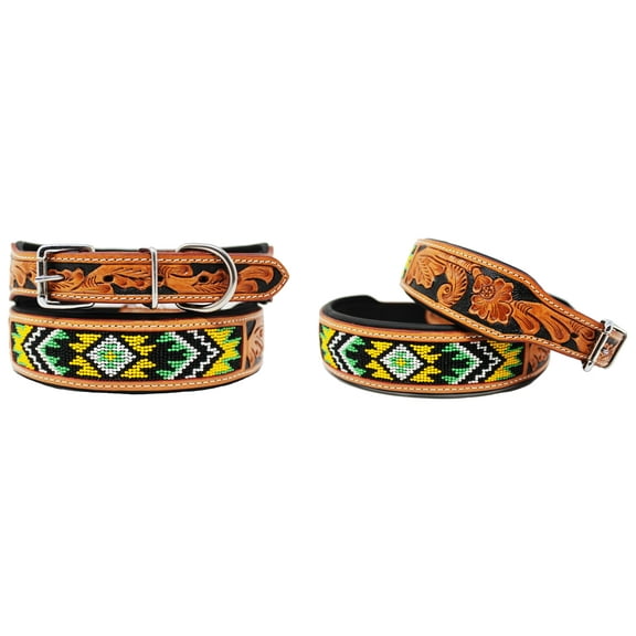 Medium 17''- 21'' Dog Puppy Collar Genuine Cow Leather Padded Canine  60102