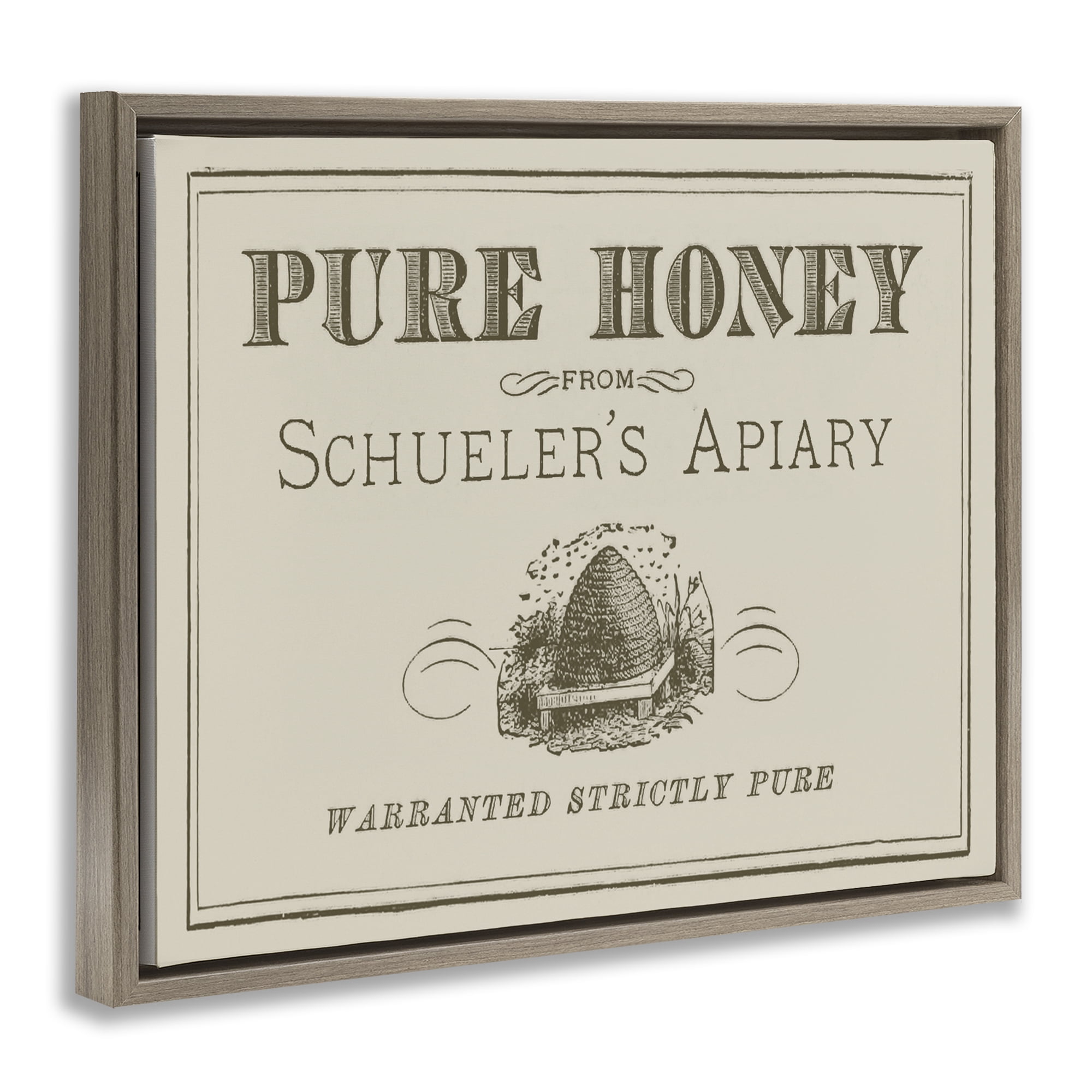 Stupell Industries Vintage Pure Honey Food & Beverage Painting Brown Floater Framed Canvas Art Print Wall Art, 21 x 17
