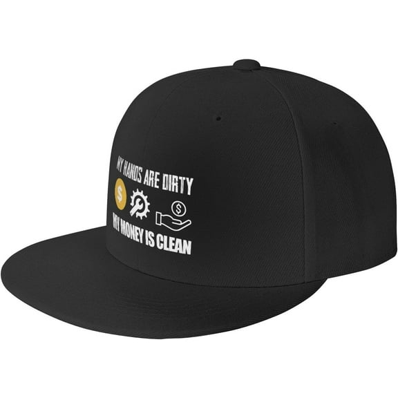 Dirty Hands Make Clean Money Flat Bill Hat for Men Women Funny Worker Baseball Cap Black Hip-Hop Hat