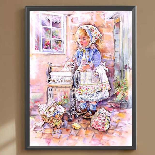 Cuadros Decorativos 5D bricolaje taladro redondo completo diamante pintura niña Kit arte decoración del hogar (E2393) Wdftyju embutido en tela