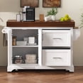 thumbnail image 4 of 53" White Rolling Kitchen Island Cart with 3.5" Thick Walnut Top, 2 Drawers, Spice Rack & Towel Bar, Lockable Wheels, 4 of 28