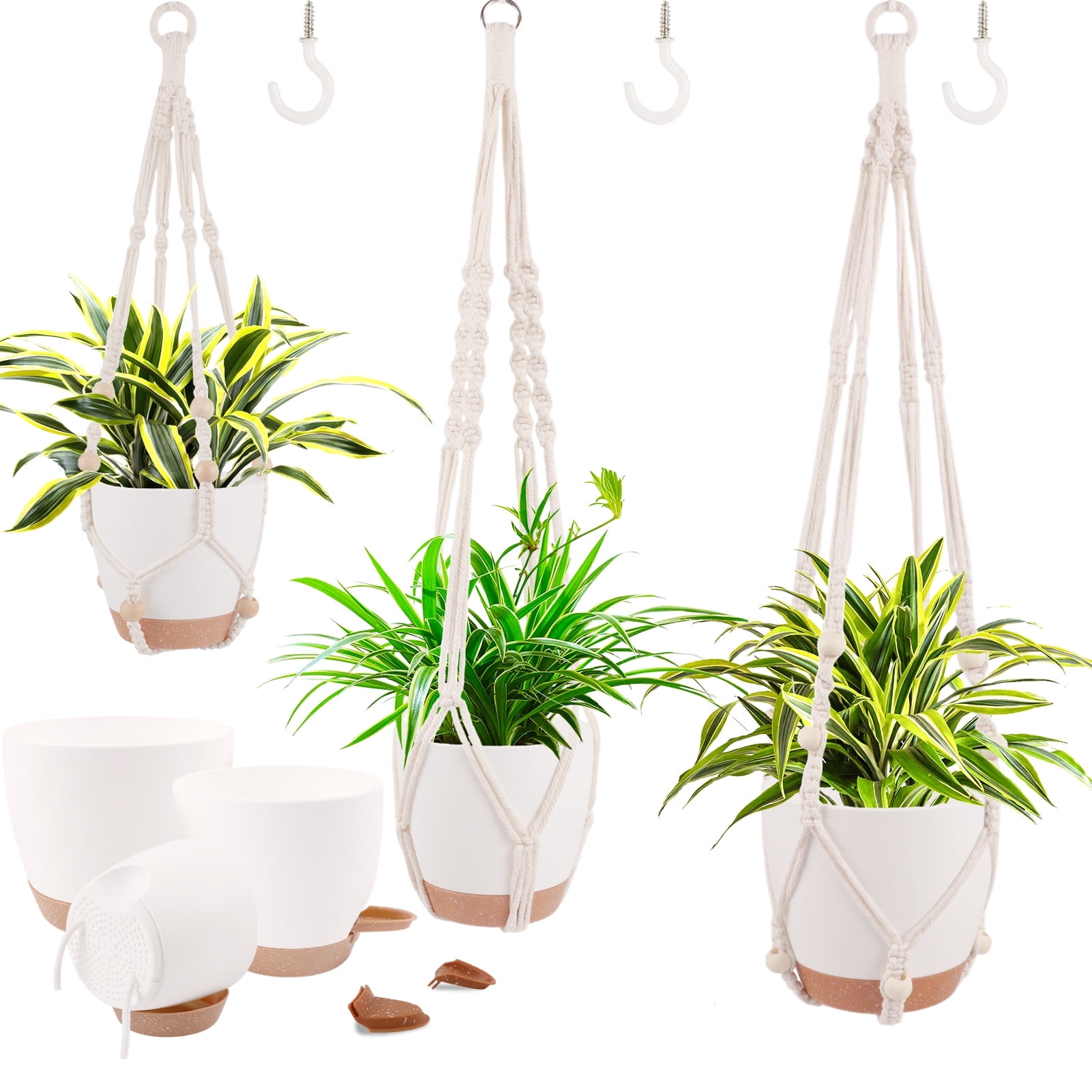 West Bay Macrame Hanging Planters Set