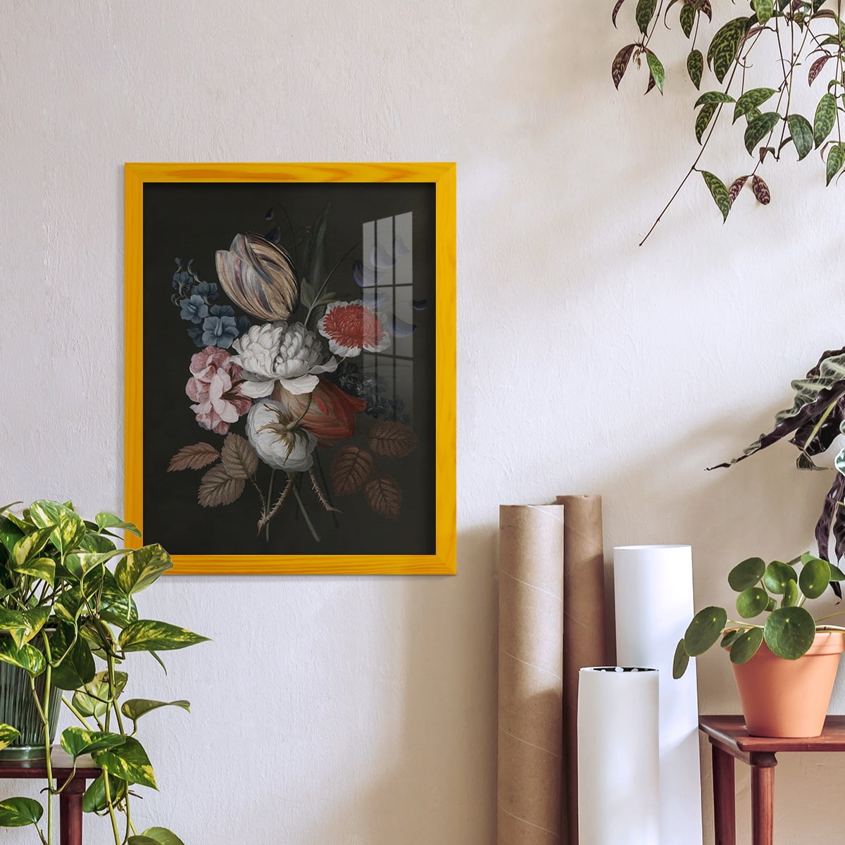 Dramatic Bouquet I -Framed Print w/glass-Sunflower Yellow