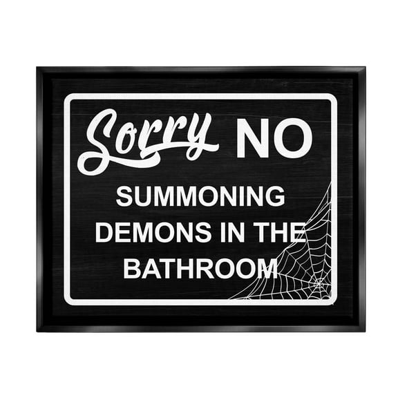 Stupell Industries No Summoning Demons Phrase Graphic Art Jet Black Floating Framed Canvas Print Wall Art, Design by Lil' Rue