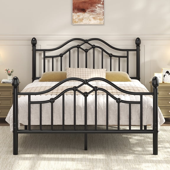 EBERY Full Metal Platform Bed Frame with Headboard and Footboard, Sturdy Steel Slat Support, Easy Assembly, Black