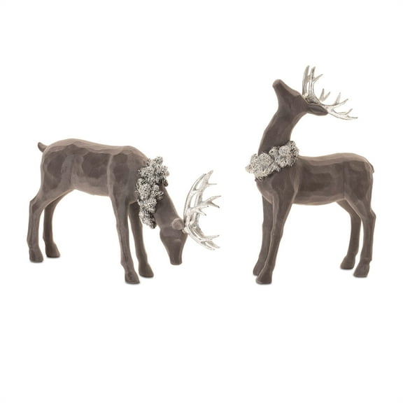 Melrose Reindeer with Wreath Christmas Figurines - 13" - Set of 2