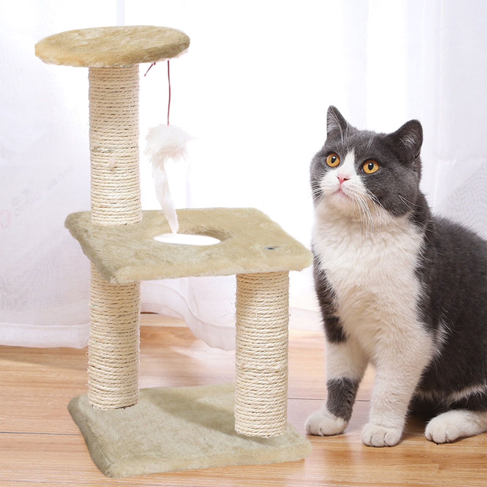 Modern Cats Climbing Frame, Integrated Sisal Scratching Post with Interactive Toys, Space-Saving Design for Indoor Cats, Multifunctional and Easy to Clean