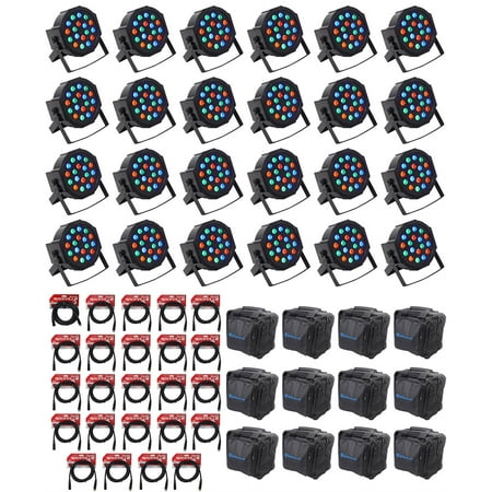(24) Rockville RockPAR50 LED RGB Par Can DJ/Club DMX Wash Lights+Cables+Bags