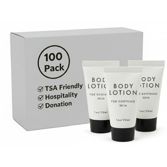 100 Bottles 1 oz. (1 Ounce) Body Lotion for Daily Use, Skin Therapy, Moisturizer, Dry Skin, Travel, Hospitality, Hotel, Charity, Donation