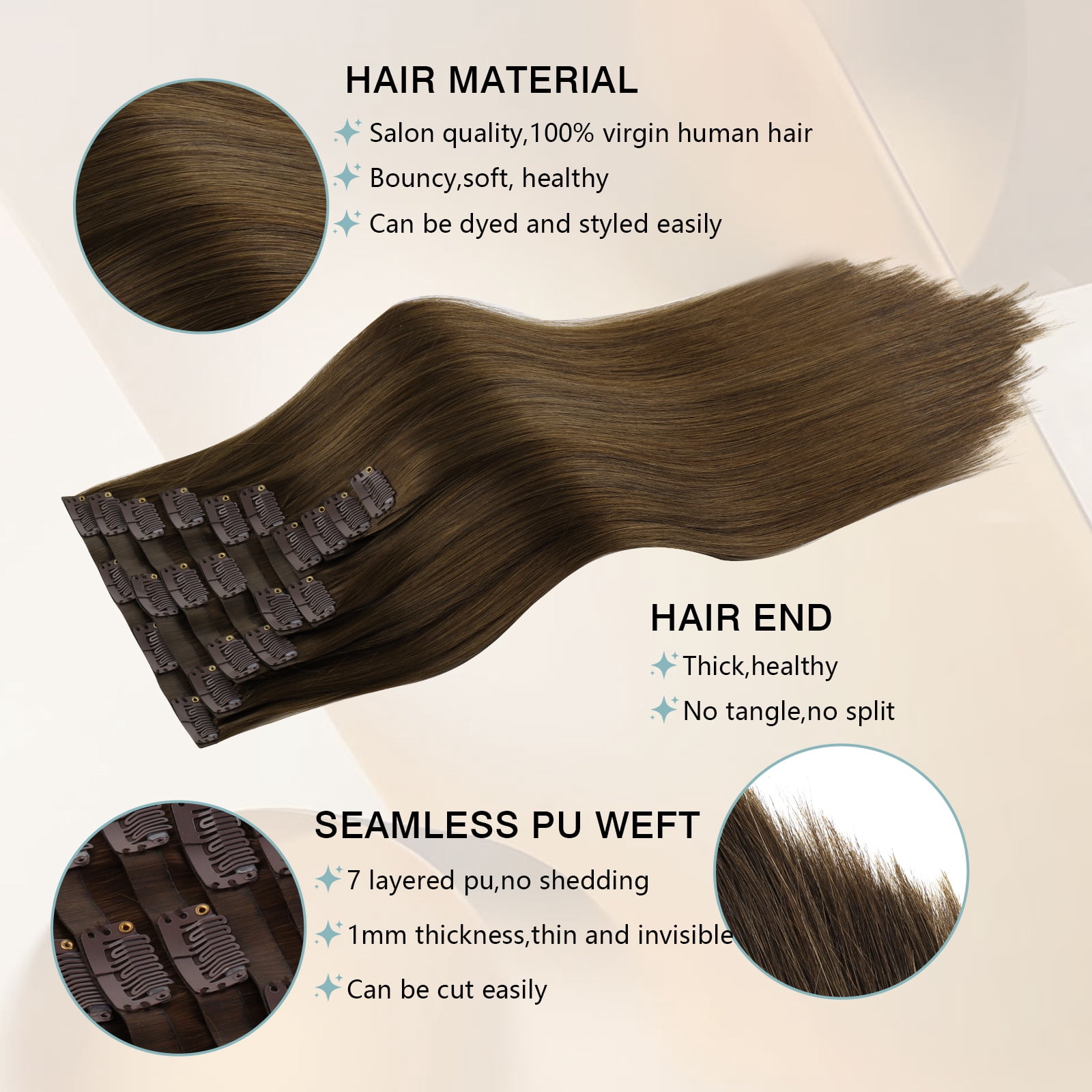 PU Clip In Hair Extensions 6# 160g 18inch