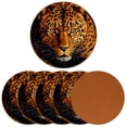 thumbnail image 2 of Leopard Microfiber Leather Round Coasters (6PCS) - 11x11 cm/4.3x4.3 in - Set of 6 Drink Coasters for Home and Office Use, 2 of 6