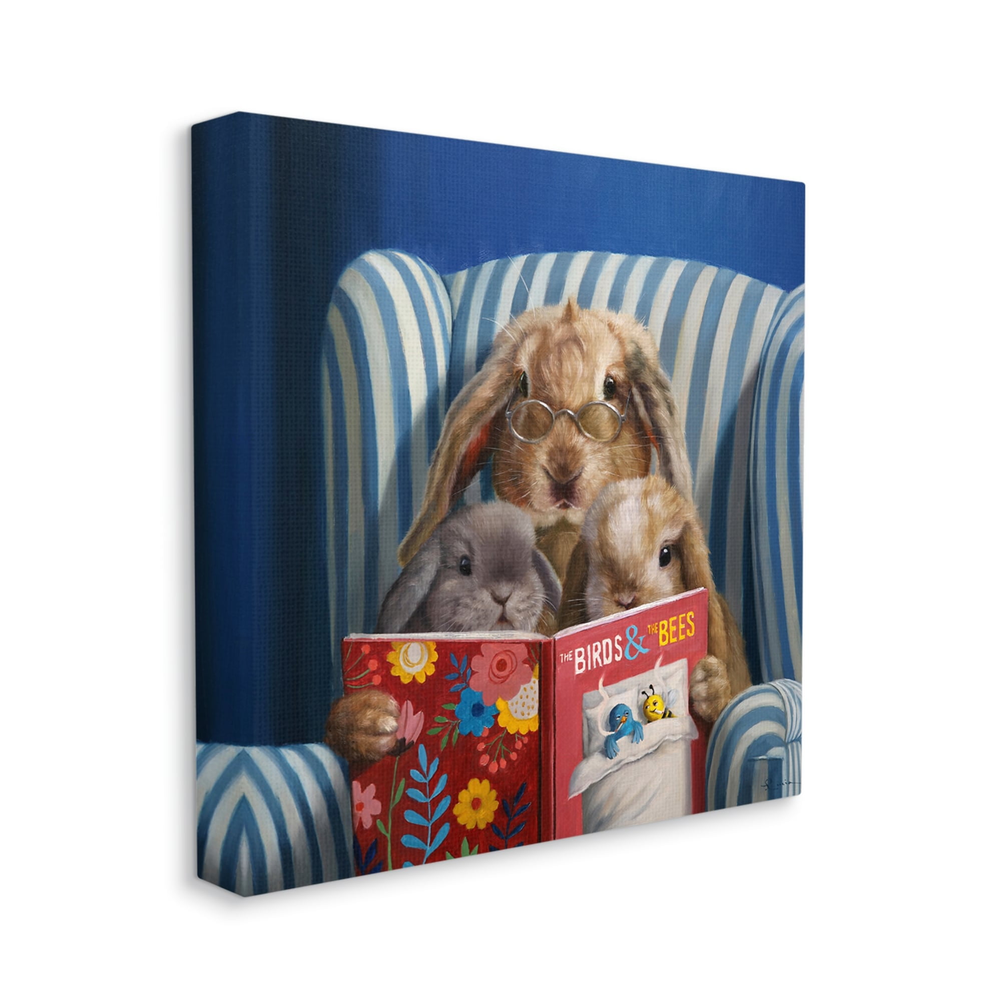 Stupell Industries Rabbit Family Reading Book Birds & Bees Armchair Canvas Wall Art, 24 x 24, Design by Lucia Heffernan