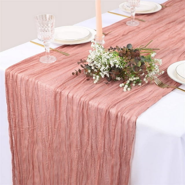 Nvzi Mantel de gasa plisada con bandera para mesa de queso, decoración para bodas, fiestas, manteles de noche (rosa, 300 x 90 cm)