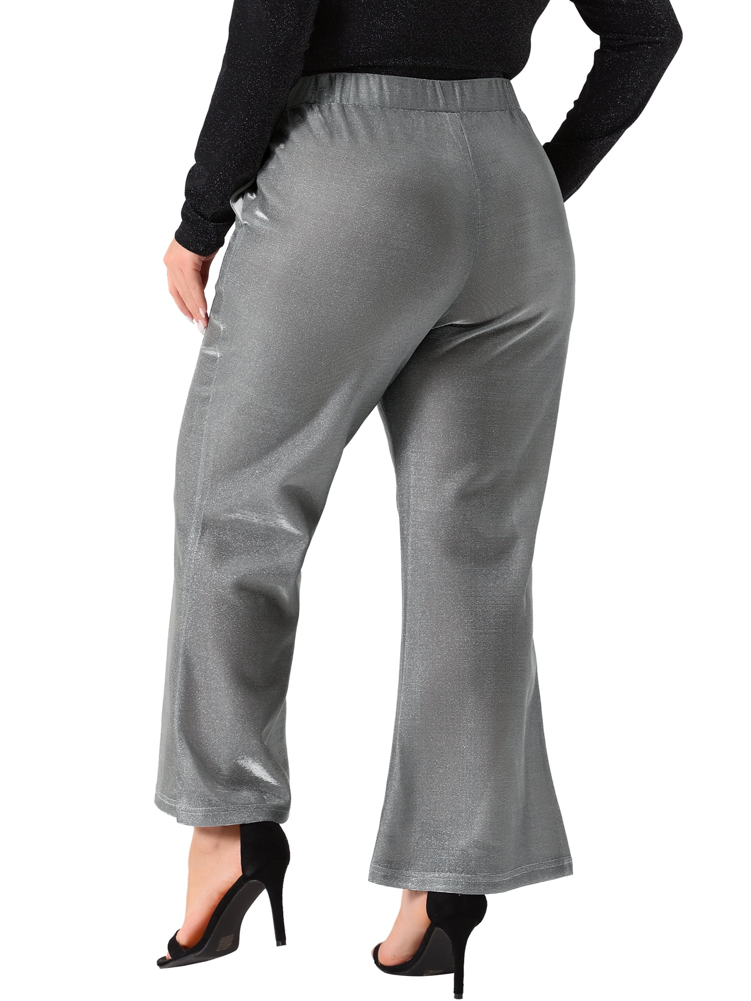 DARING DIVA Women's Plus Metallic Sparkly High Waist Wide Leg Pants 3X Silver