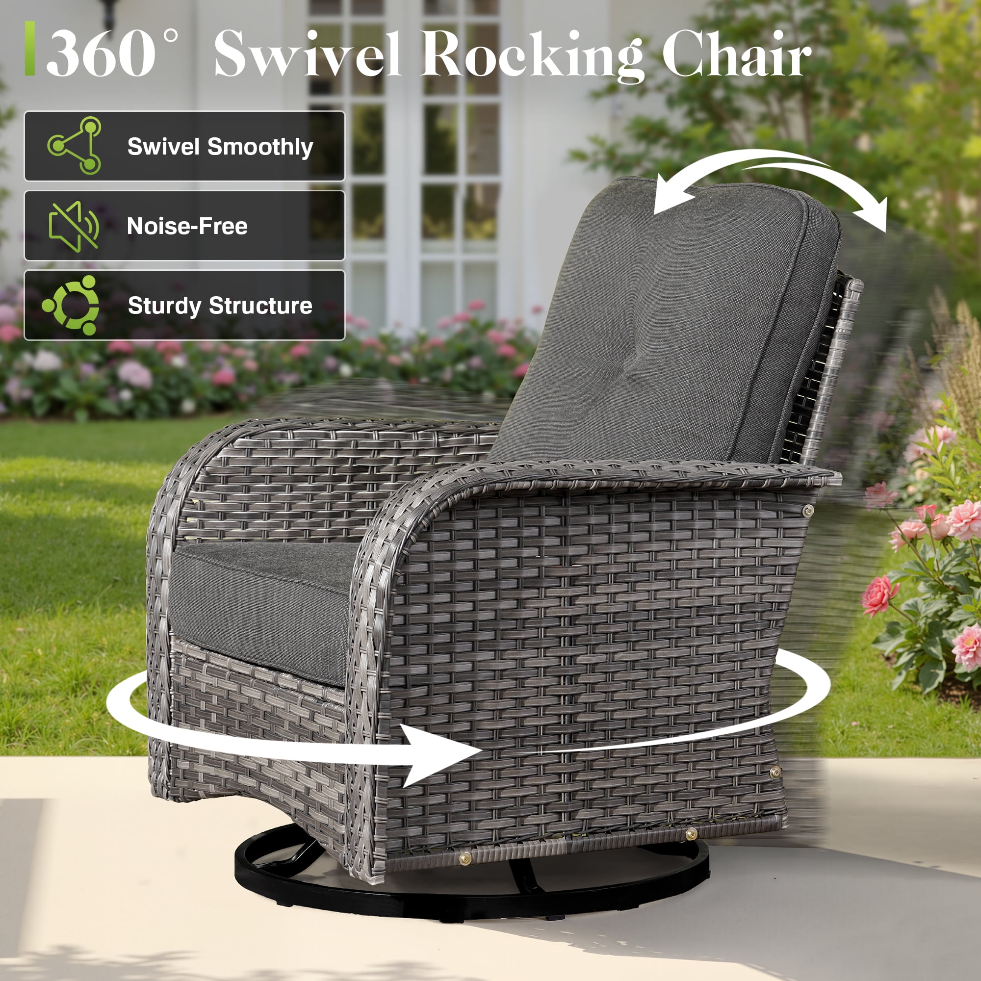Vcatnet 5 Pieces Patio Furniture with Swivel Chairs, High Back Outdoor Conversation Set, All-Weather Wicker Sectional Furniture Set, Black