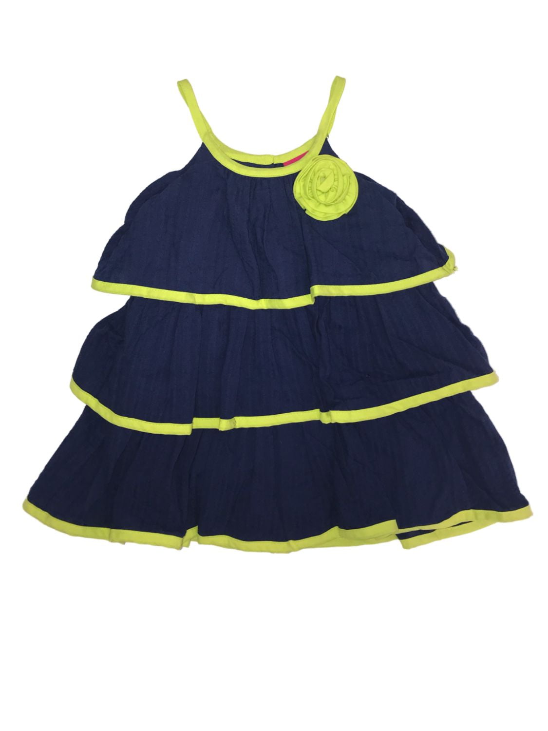 Toddler Girl 2T-4T Navy Blue White Yellow Tiered Halter Summer Dress Sundress 