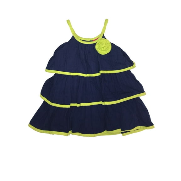 Infant & Toddler Girls Navy Blue & Lime Green Sun Dress Tiered Summer Dress 3T