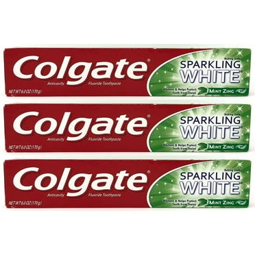 Colgate Sparkling White Baking Soda Anticavity Fluoride Gel Toothpaste, Mint Zing, 6 oz (Pack of 3) E11