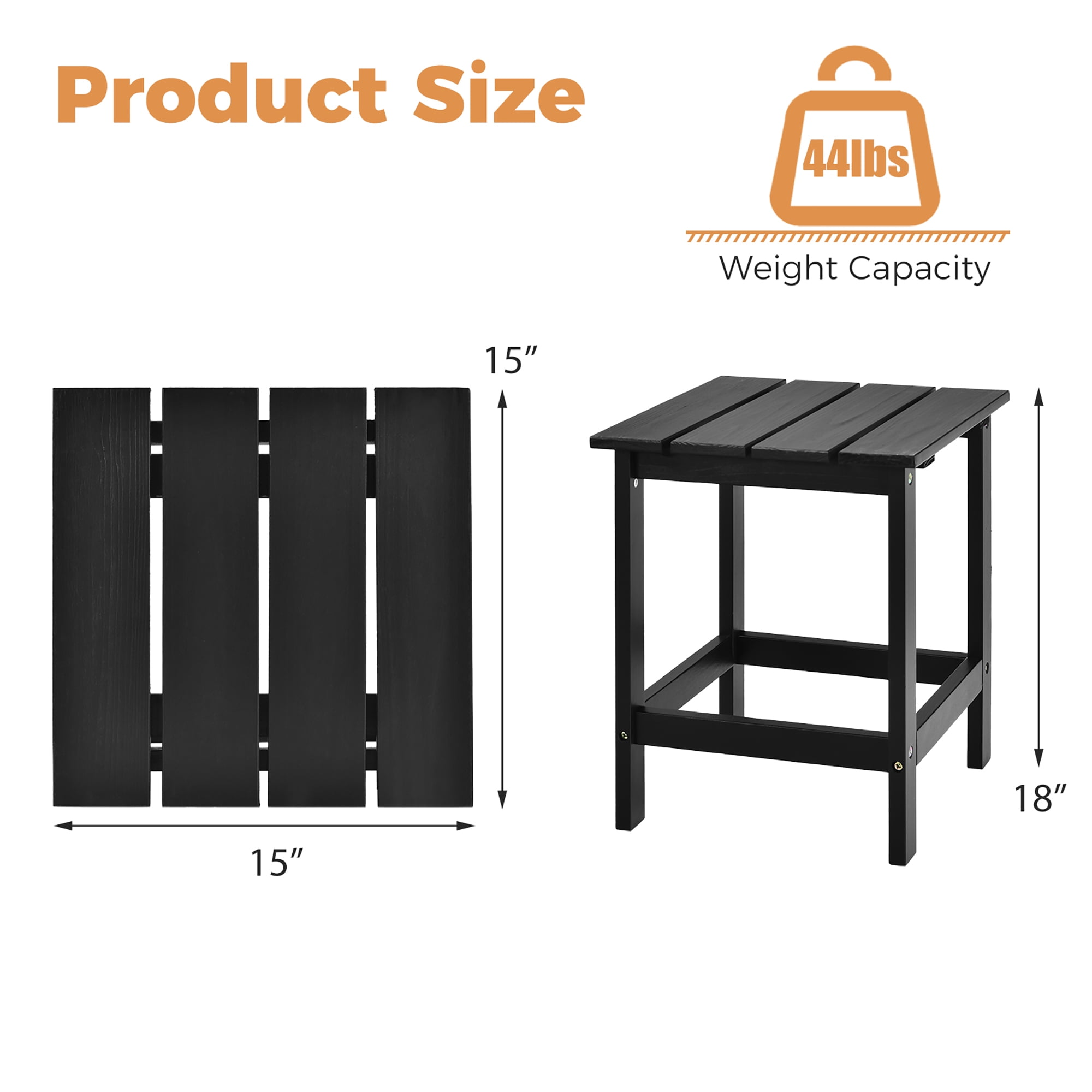 Costway Patio 15" End Side Coffee Table Square Wooden Slat Garden Deck Black