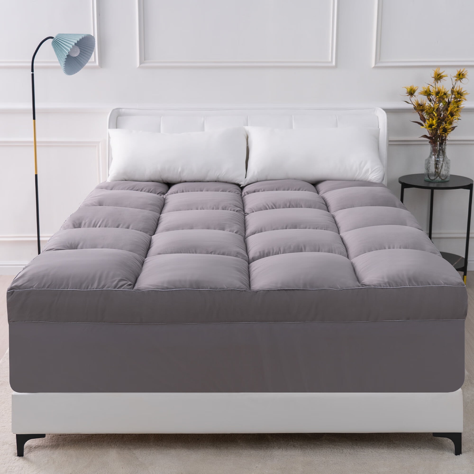 QUEEN ROSE Twin Mattress Topper, Extra Thick Cooling Mattress Pad Cover, 400 TC Cotton Pillow Top Protector, 8-21 inch Deep Pocket, Soft Spiral Fiber Pad for Back Pain, Down Alternative Fill, Gray