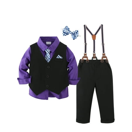 

CARETOO Toddler Boy Clothes Set 12M-5T Gentleman Formal Shirt Waistcoat Suspender Pants Bow Necktie