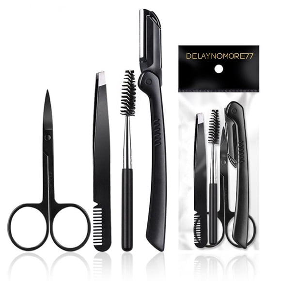 Kit de maquinilla de afeitar para cejas 4 en 1, juego profesional de cuidado de cejas para mujeres y hombres, incluye maquinilla de afeitar para cejas, cortadora, pinzas, tijera, rodillo para pestañas