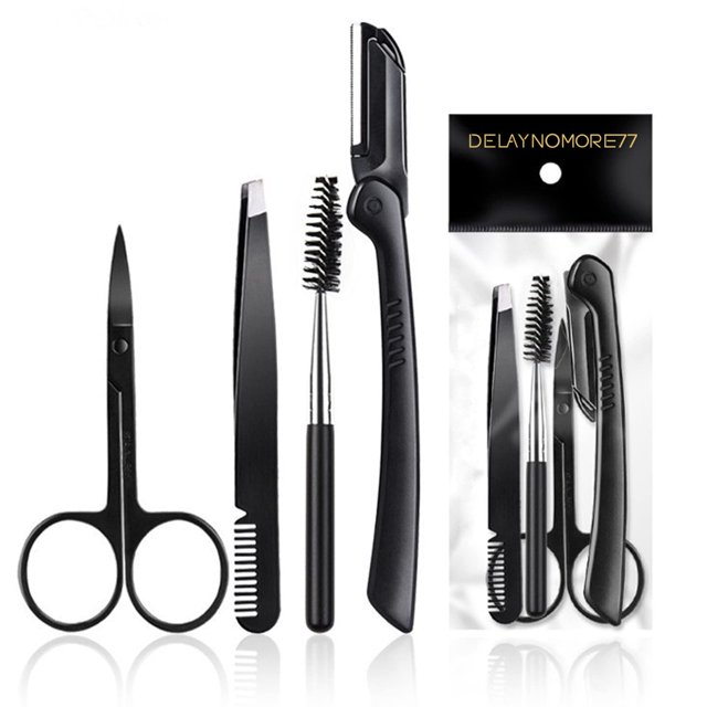 Kit de maquinilla de afeitar para cejas 4 en 1, juego profesional de cuidado de cejas para mujeres y hombres, incluye maquinilla de afeitar para cejas, cortadora, pinzas, tijera, rodillo para pestañas