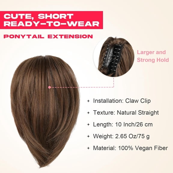 WEIF-Ponytail Extension - 10" Short Claw Clip in Ponytail Hair Extensions Messy Bun Hair Piece Natural Soft Synthetic Straight Pony Tail Hair Pieces for Women - Ginger Brown