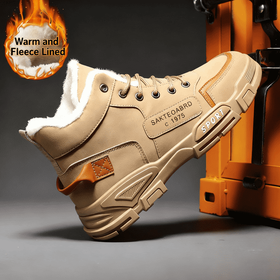 CORASUN Men's Classic Lace-Up Work Boots, Waterproof PU Winter Snow Boots, Plush Fur Lined, Lightweight PVC Anti-Slip Sole for Outdoor & Hiking