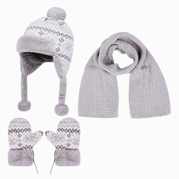 Linfrsh Toddler Boys Girls Winter 3Pcs Kids Hat Scarf and Snow Gloves Set Thick Fleece Lined Warm Earflap Trapper Hat Outdoor Ski Snow Cap