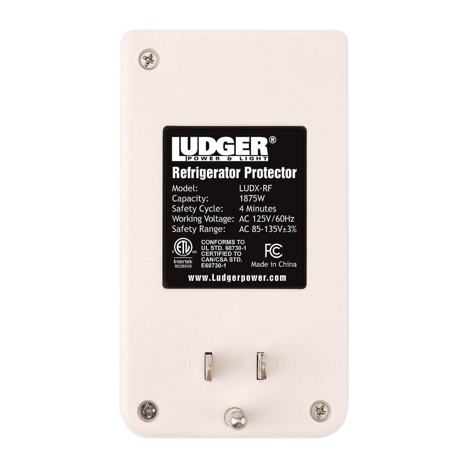 Ludger Power Surge Protector for Refrigerator (LUDX-RF), ETL Certified, Connects to Most Domestic Refrigerators, 4-Minute Safety Cycle, 3 Modes LED Indicator, Fire-Resistant Shell