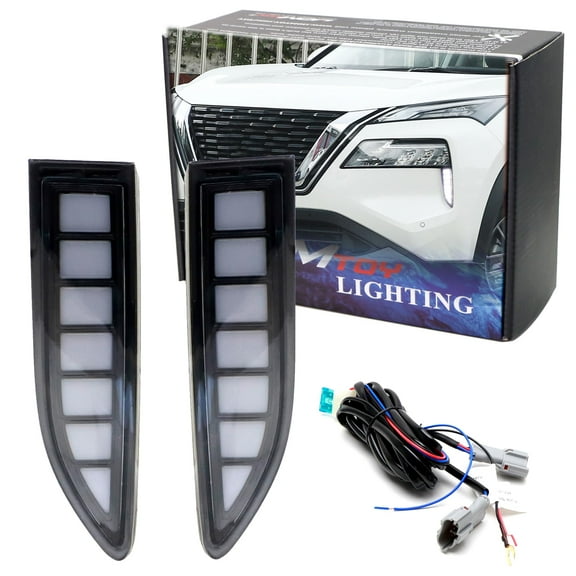 Vertical Vent Fit Switchback LED Daytime Running Light Kit For 2021-up Nissan Rogue, White LED DRL & Amber Sequential LED Turn Signal Feature