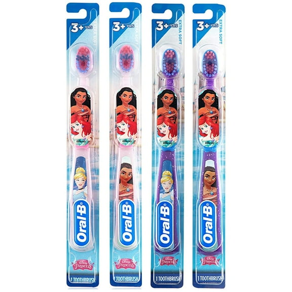 Oral-B Princess Toothbrush for Little Girls, Children 3 , Extra Soft (Characters Vary) - Pack of 4