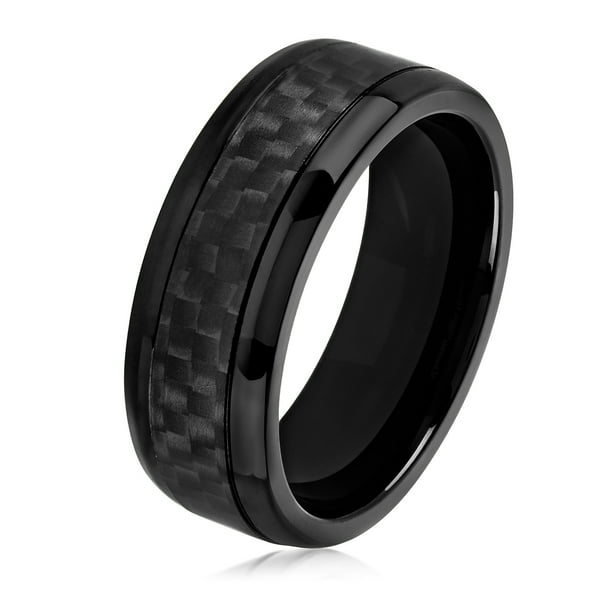 Coastal Jewelry Black Plated Stainless Steel Carbon Fiber Ring (8mm