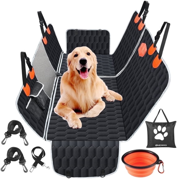 OneAmg Dog Car Seat Cover, 600D Oxford Fabric, Waterproof, Non-Slip Dog Seat Hammock for SUV/Car/Truck, Suitable for Traveling and Camping, Black