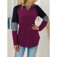 thumbnail image 5 of TEMOFON Long Sleeve Shirts for Women Color Block Crewneck Sweatshirts Loose Tunic Tops Winter Casual Striped T Shirts, 5 of 5
