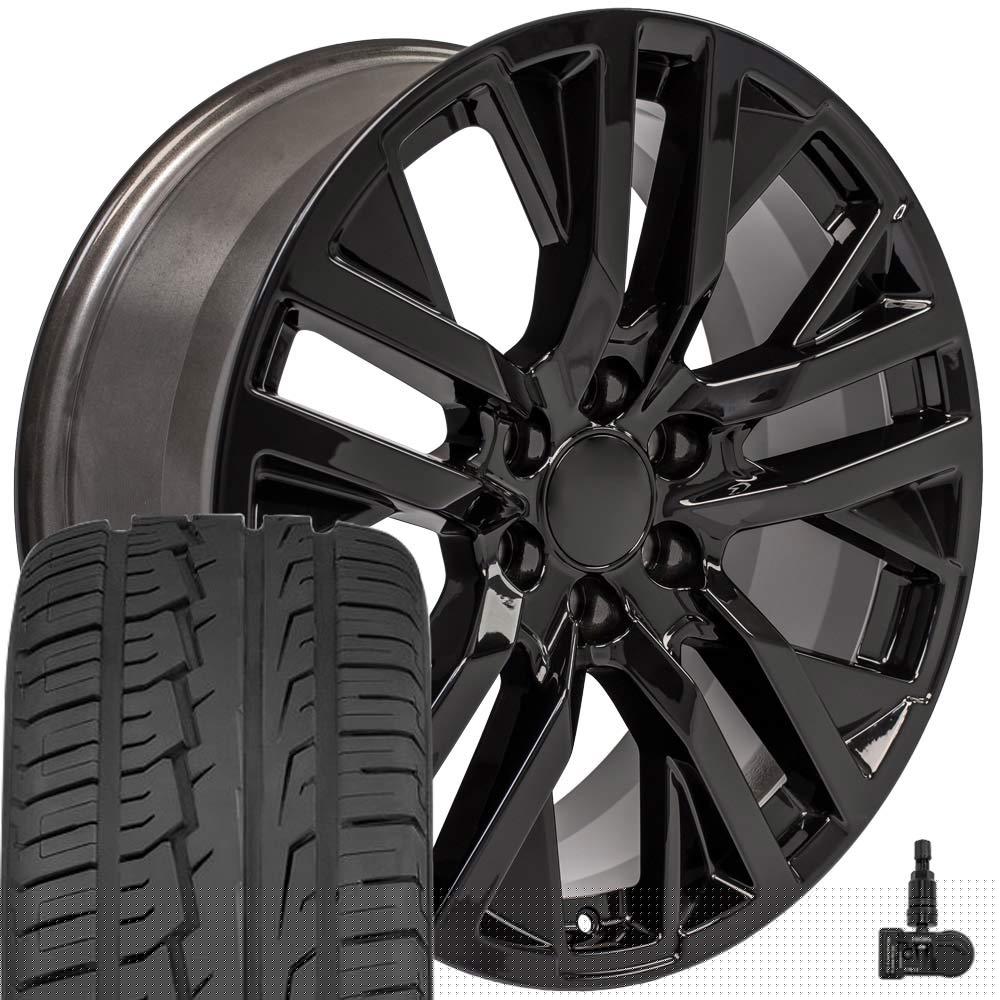 OE Wheels CV38 22 Inch Rims and Tires Fit Sierra 1500 Style 6x139.7 22x9 Gloss Black - Hollander 5903 - iMove Gen 2 SUV 285/45-22 (Set of 4)