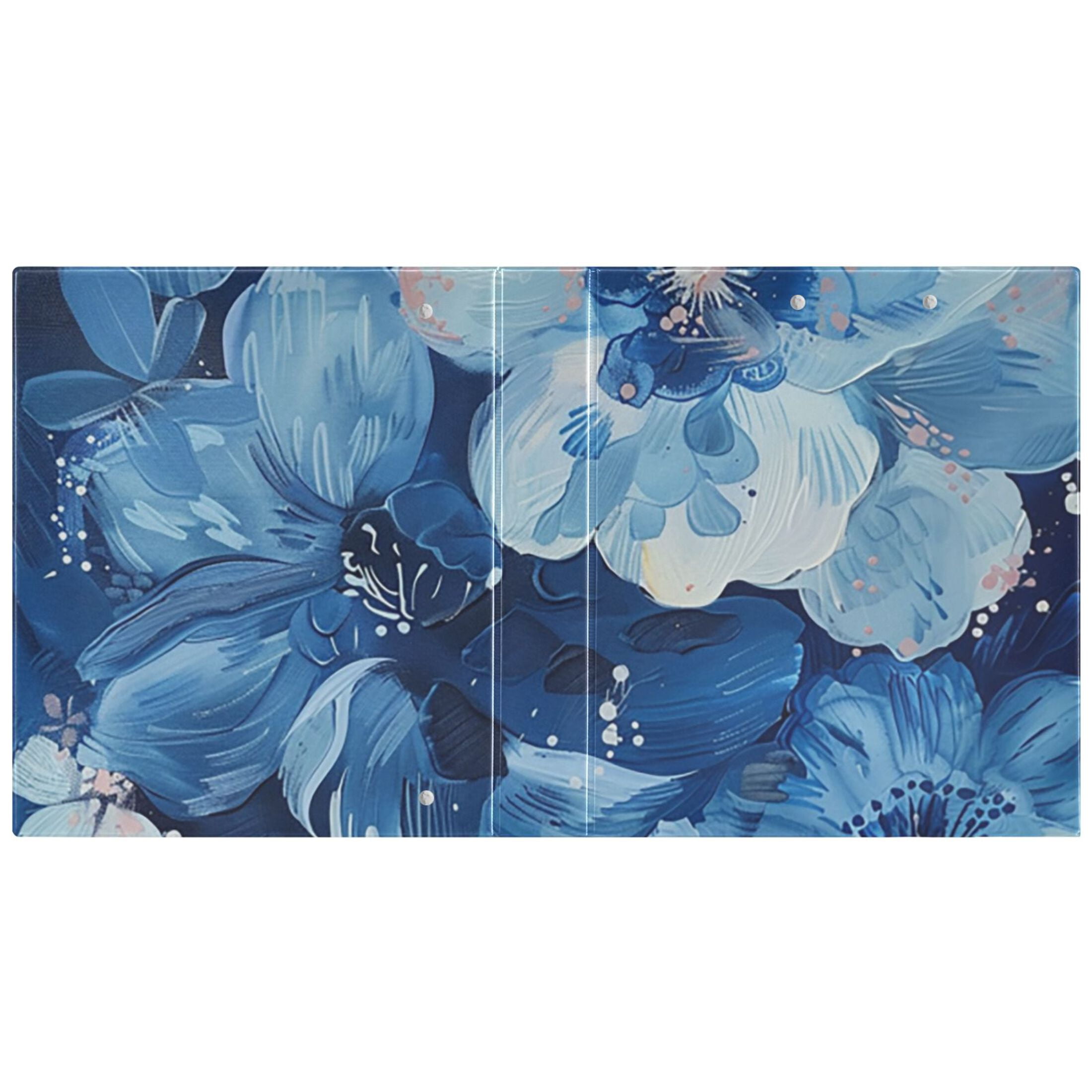 Blue Floral 3 Ring Binders 1.5 inch Hardcover File Folders with Interior Pockets A4 Size Organizer for School Office Hospital