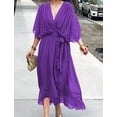 thumbnail image 2 of Women Plus Size Maxi Dress Short Sleeve Wrap V Neck High Low Split Ruffle Long Dress  S, 2 of 3
