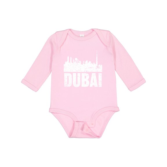 Inktastic Dubai City Skyline with Grunge Boys or Girls Long Sleeve Baby Bodysuit