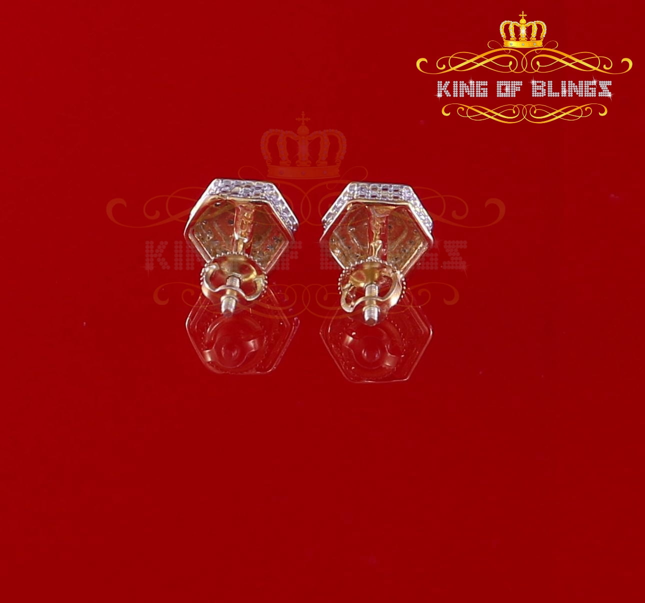 King of Bling's 0.10ct Diamond 925 Sterling Silver Hip Hop Yellow Stud Earring For Men / Women