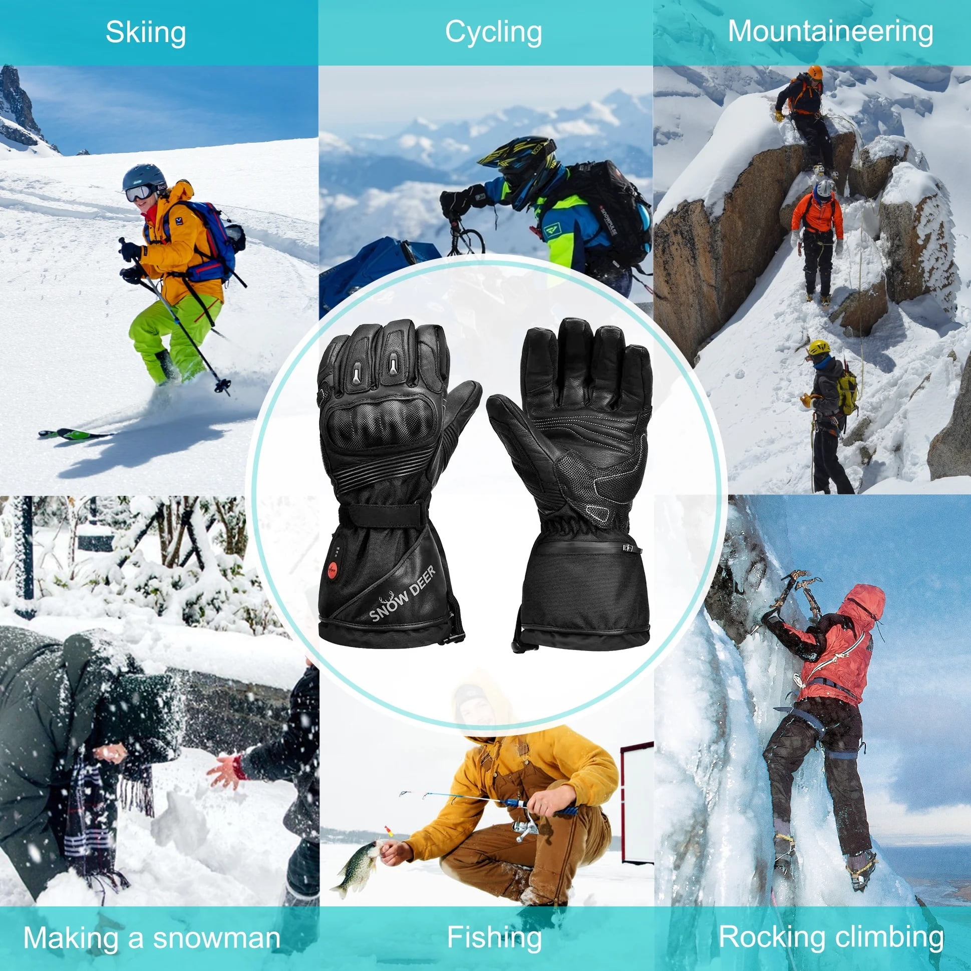 Snow deer Unisex Heated Gloves 7.4V 2200mAh Electric Rechargeable Winter Warm Glove Liners for Arthritis Raynaud Thin Gloves Riding Ski Snowboarding Hiking Cycling Hand Warmers