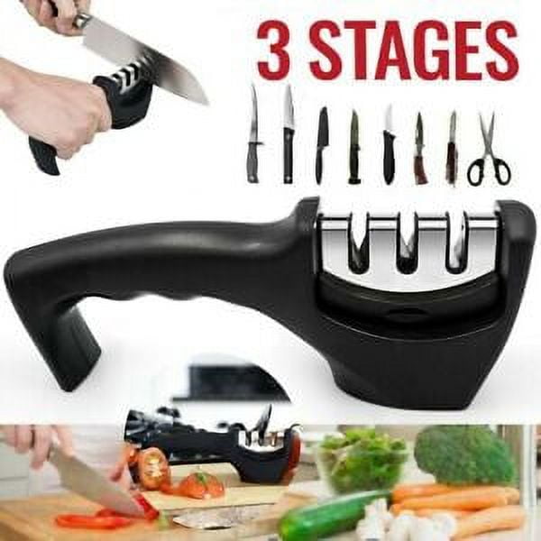  Knife Sharpener 3-Stage Manual Knife Sharpening Tool Portable  Kitchen Professional Knife Sharpener Helps Repair Restore and Polish Blades  (Black+Red): Home & Kitchen