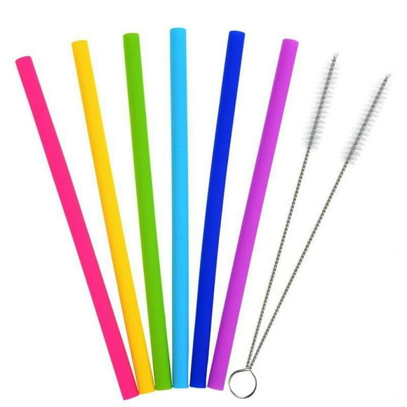 Eco Friendly Silicone Straws Reusable Replacement Drinking Straws Straight Silicone Drinking Straws with 2 Cleaning Brush
