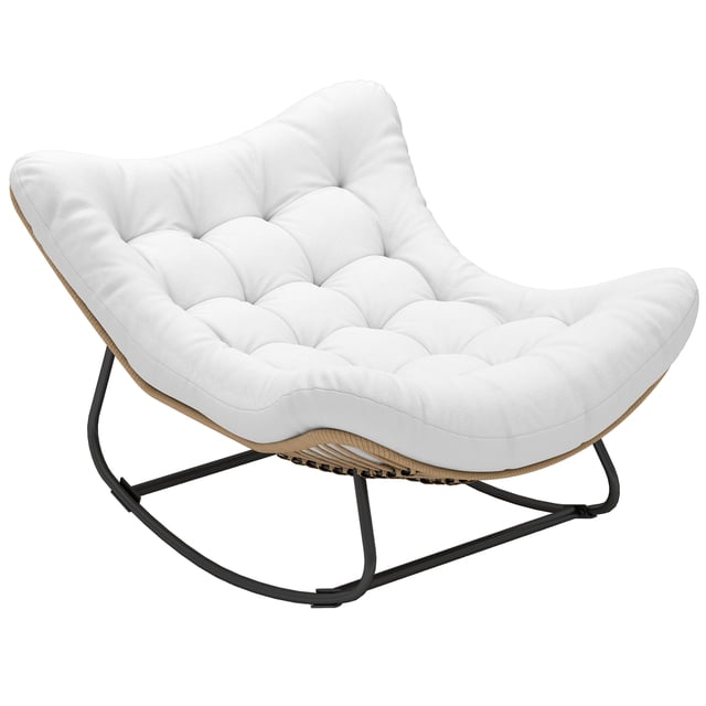 Outsunny Outdoor Rocking Chair, Oversized Patio Egg Chair, Cream White
