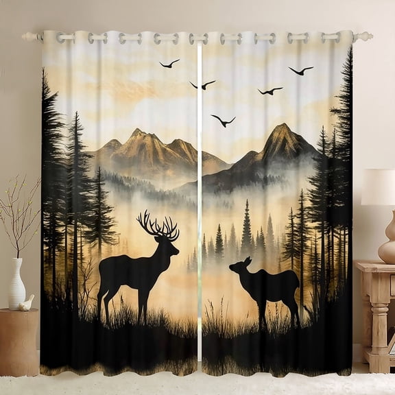 Manfei Jungle Animal Deer Blackout Curtains Set of 2 (52x84 Each),Rustic Farmhouse Cabin Window Curtains,Tropical Plant Tree Curtains and Drapes For Children,Microfiber Bedroom Decor
