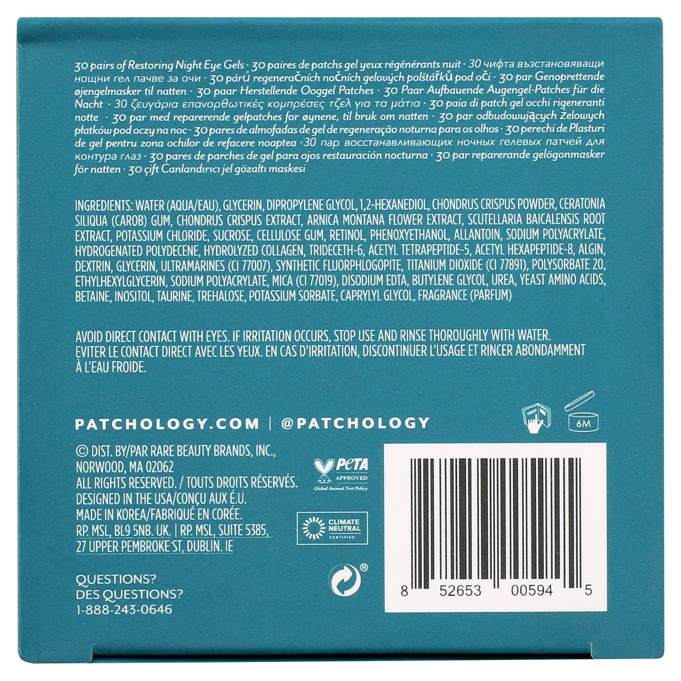 Patchology Flash Patch Night Eye Masks Gel, 30 Count