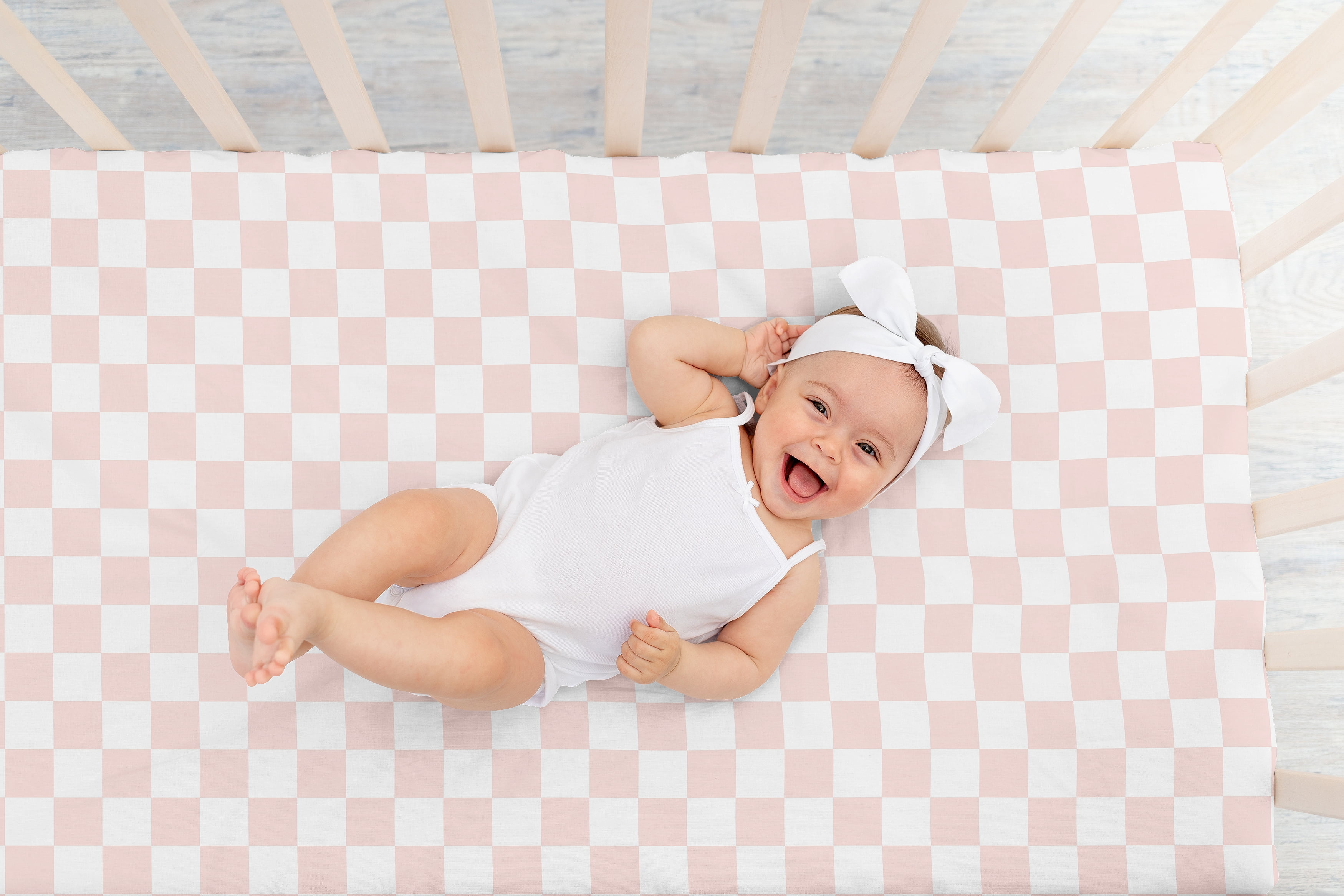 Sweet Jojo Designs Gingham Checkered Plaid Pink and White Girl Fitted Crib Sheet