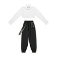 thumbnail image 2 of Aislor Kids Girls Dance Athletics Outfits Long Sleeve Crop Tops with Cargo Pants Hip Hop Street Performance Costume, 2 of 7
